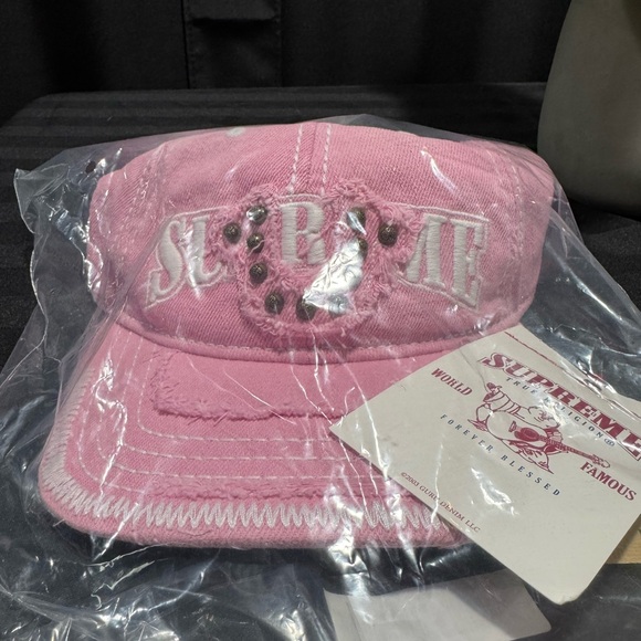 Supreme X True Religion Pink Studded Distressed Trucker Cap - Picture 3 of 7